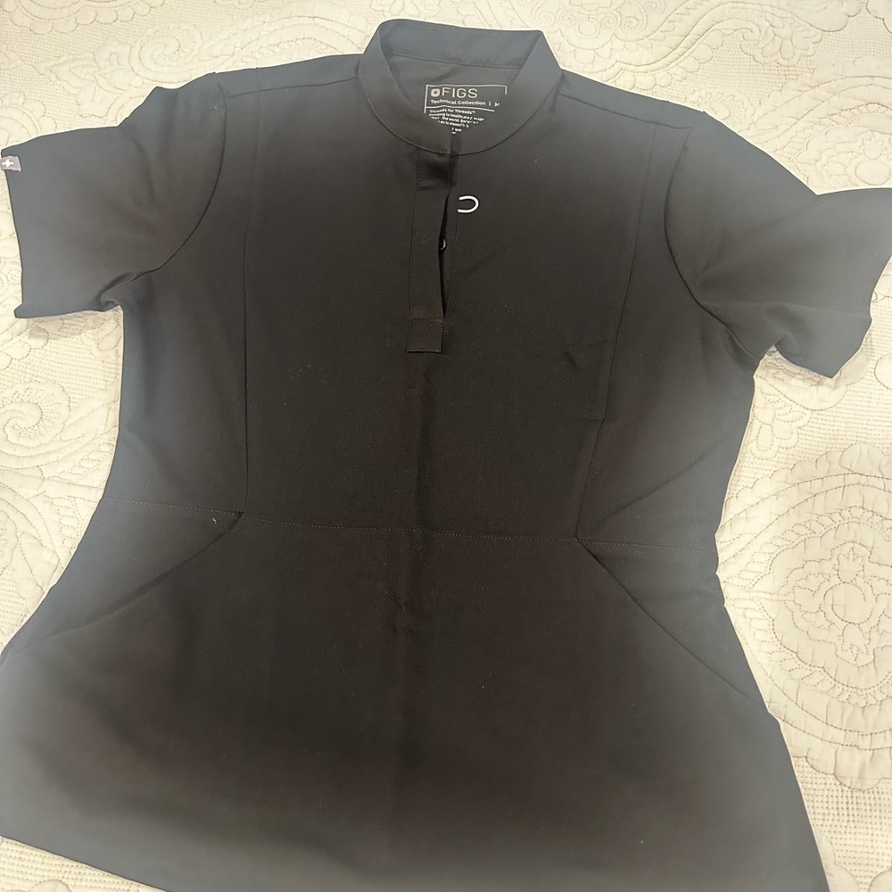 Figs Women's Classic Black Button Down Shirt and pants